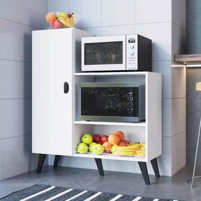 Balcão Fruteira Multiuso com Porta Branco Suporte para Forno Microondas Xangai MDP Cozinha