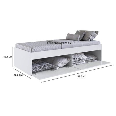 Cama de Solteiro com 4 Portas Branca MDP Tókio Organizador Cobertores Travesseiros Art In Móveis