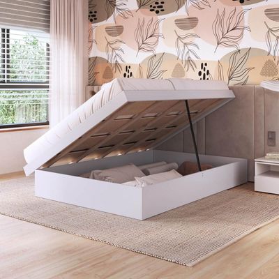 Cama Casal com Box Baú Branco MDP Bogotá Organizador Cobertores Travesseiros Art In Móveis