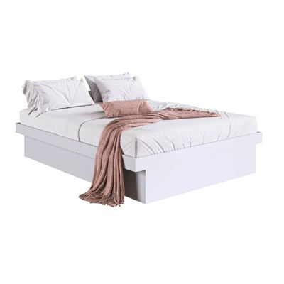 Cama de Casal Queen Branca com Box Baú MDP Bogotá Organizador Cobertores Travesseiros