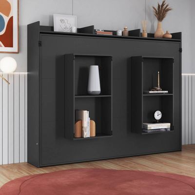 Cama de Casal Articulável Horizontal Grafite Hanover MDP Dobrável Decoração Art In Móveis