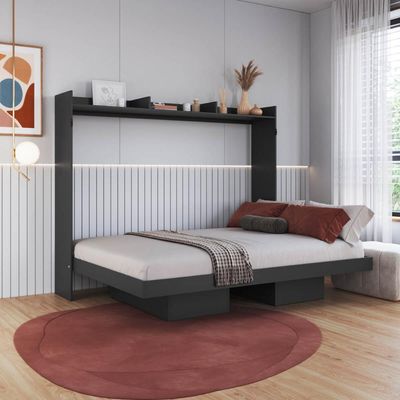Cama de Casal Articulável Horizontal Grafite Hanover MDP Dobrável Decoração Art In Móveis
