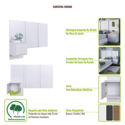 Cabeceira para Cama de Solteiro Grafite com Mesa de Cabeceira Zurique MDP Art In Móveis