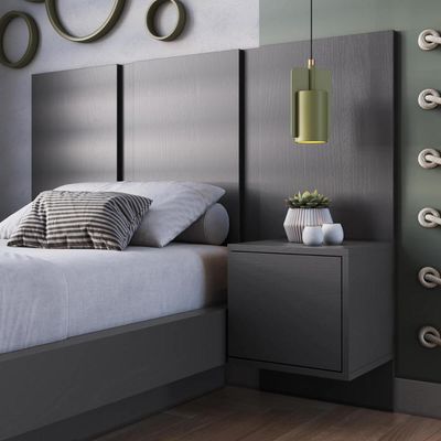 Cabeceira para Cama de Solteiro Grafite com Mesa de Cabeceira Zurique MDP Art In Móveis