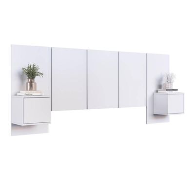 Cabeceira para Cama de Casal Branca com Mesas de Cabeceira Zurique MDP Art In Móveis
