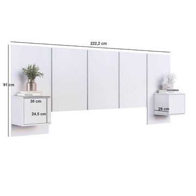 Cabeceira para Cama de Casal Branca com Mesas de Cabeceira Zurique MDP Art In Móveis