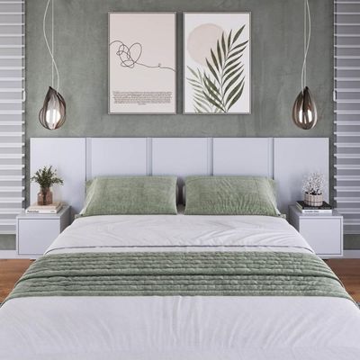 Cabeceira para Cama de Casal Branca com Mesas de Cabeceira Zurique MDP Art In Móveis