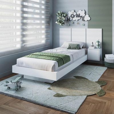 Cama de Solteiro Suspensa com Cabeceira e Mesa de Apoio Branco MDP Zurique Art In Móveis