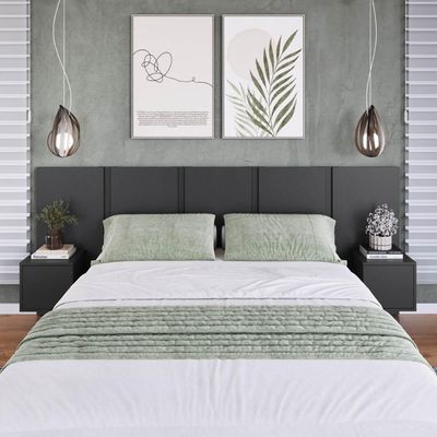 Cabeceira para Cama de Casal com Mesas de Cabeceira Grafite Zurique MDP Art In Móveis