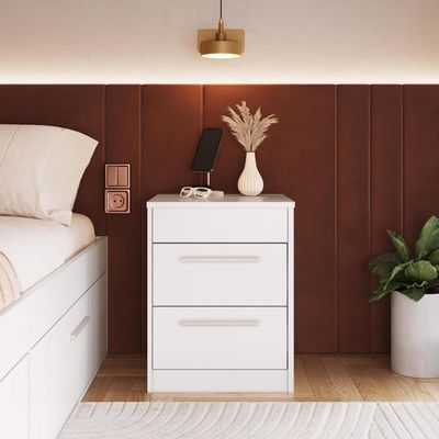 Mesa de Cabeceira Branca com Compartimento Oculto 2 Gavetas MDP Lock Art In Móveis