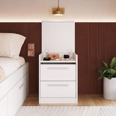 Mesa de Cabeceira Branca com Compartimento Oculto 2 Gavetas MDP Lock Art In Móveis