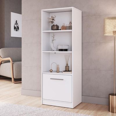 Estante com Compartimento Oculto Branco MDP 3 Prateleiras e 1 Porta Lock Art In Móveis