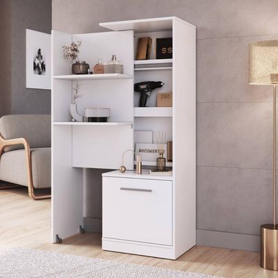 Estante com Compartimento Oculto Branco MDP 3 Prateleiras e 1 Porta Lock Art In Móveis