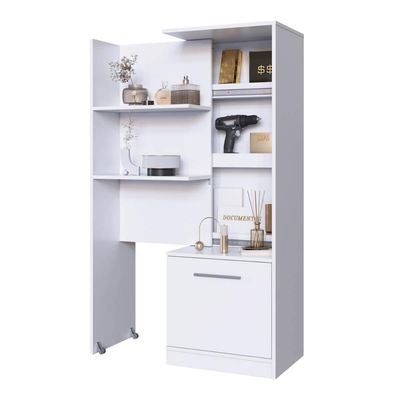 Estante com Compartimento Oculto Branco MDP 3 Prateleiras e 1 Porta Lock Art In Móveis