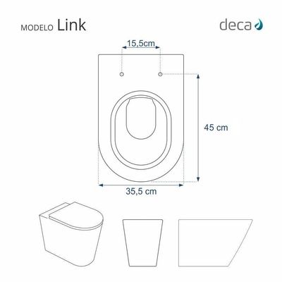 Tampa De Vaso Poliéster Com Amortecedor Link-lk Branco Para Bacia Deca Com Ferragem Dourada
