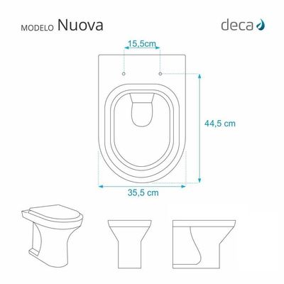 Tampa De Vaso Poliéster Antibactéria Com Amortecedor Nuova Branco Para Bacia Deca Com Ferragem Preta