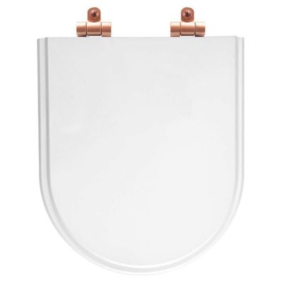 Tampa De Vaso Poliéster Com Amortecedor Level Branco Para Bacia Deca Com Ferragem Rose Gold