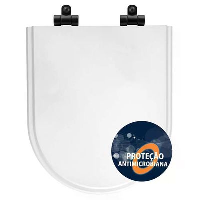 Tampa De Vaso Poliéster Antibactéria Com Amortecedor Link-lk Branco Para Bacia Deca Com Ferragem Preta