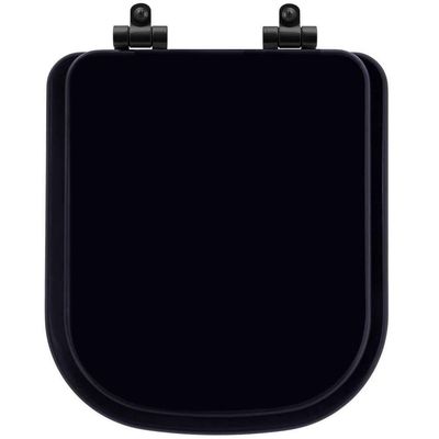 Tampa De Vaso Poliéster Com Fechamento Lento Quadra Preto Para Louça Deca Com Ferragem Preta