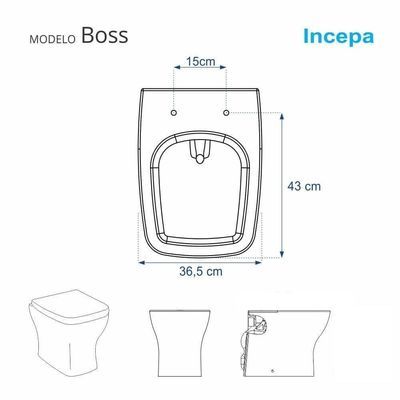 Tampa De Vaso Poliéster Com Fechamento Lento Boss Stone (cinza Fosco) Para Louça Incepa Com Ferragem Preta