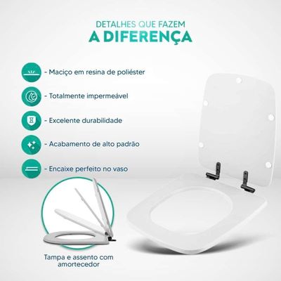 Tampa De Vaso Poliéster Com Fechamento Lento Boss Stone (cinza Fosco) Para Louça Incepa Com Ferragem Preta
