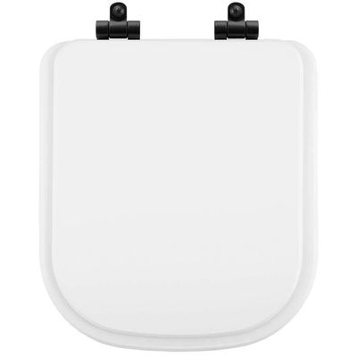Tampa De Vaso Poliéster Com Amortecedor Quadra Branco Para Bacia Deca Com Ferragem Preta