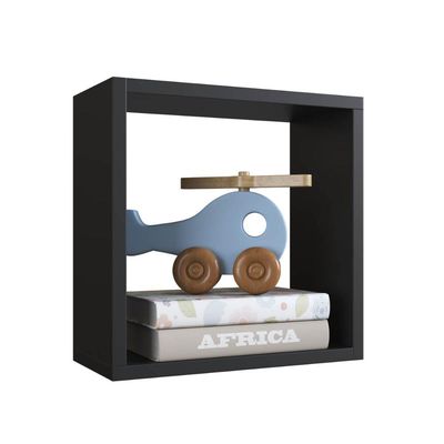 Nicho Infantil Organizador Multiuso Pequeno Quadrado Preto MDP Brinquedos Decoração