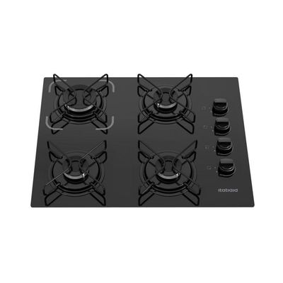 Cooktop 4 Bocas Itatiaia A Gás Em Aço Inox E Mesa Vidro Temperado Essencial Preto - Bivolt