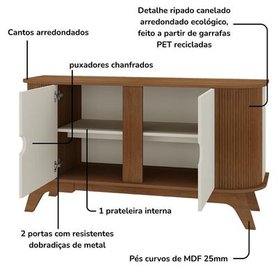 Buffet Aparador Curvo 2 Portas 140 Cm Cinamomo Off White Arly