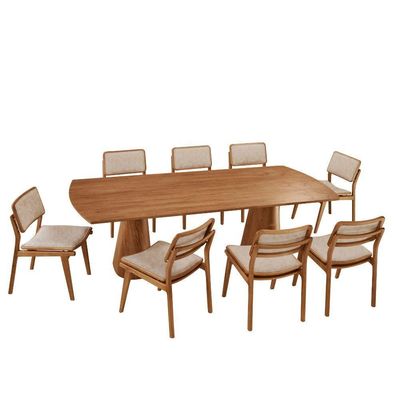 Mesa De Jantar Noronha 220cm Madeira Tampo Barril 8 Cadeiras Eva Milano / Imbuia Nat.