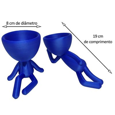 Kit 2 Vasos Preguiçosos Suculentas Decoração 19 Cm Decorativo Azul Metálico