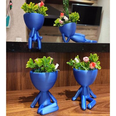 Kit 2 Vasos Preguiçosos Suculentas Decoração 19 Cm Decorativo Azul Metálico