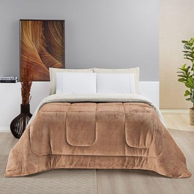 Coberdrom Casa Scarpa Apollo King Sherpa Pele De Carneiro + Manta Flannel - Rosa Alaranjado Apricot