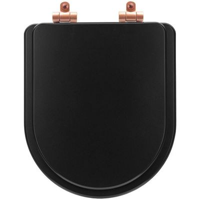 Tampa De Vaso Poliéster Com Fechamento Lento Nexo Onix (preto Fosco) Para Louça Roca Com Ferragem Rose Gold