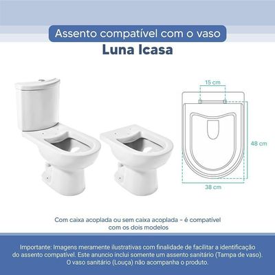 Tampa Vaso Sanitário Poliester Acrilico Luna Branco Para Bacia Icasa