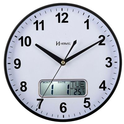Relógio Parede Herweg 26 Cm Termômetro Silencioso Preto - Preto