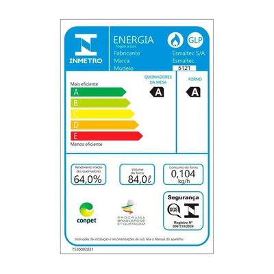 Fogão 5 Bocas Esmaltec Ideal Super Mesa em Aço Inox Acendimento Automático F5IAB5121 Branco - Bivolt