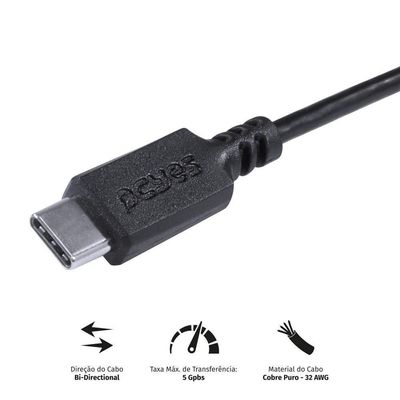 Cabo Usb Tipo C Para Micro Usb B 3.0 1m Preto - P3ucmbp-1