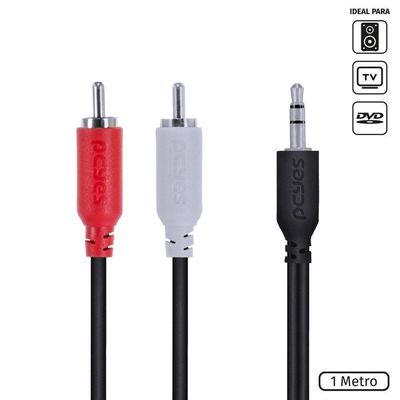 Cabo De áudio 2 Rca Macho Para P2 3.5mm Macho 1 Metro -