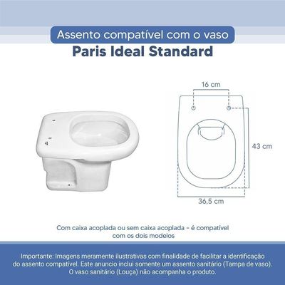 Tampa Vaso Sanitário Poliester Acrilico Paris Branco Para Bacia Ideal Standard