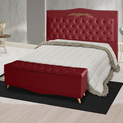 Kit Cabeceira De Cama Box E Calçadeira Baú Madri Casal 140 Cm Suede Vermelho Do Lar Móveis E Decoração