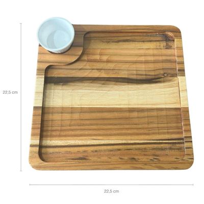 Tábua com Ramekin 30ml Petisqueira 22,5cm Teca Zanline Aperitivos Frios
