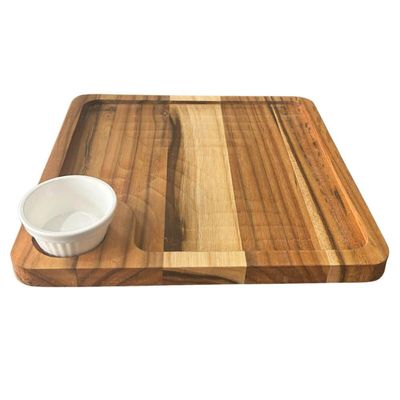 Tábua com Ramekin 30ml Petisqueira 22,5cm Teca Zanline Aperitivos Frios