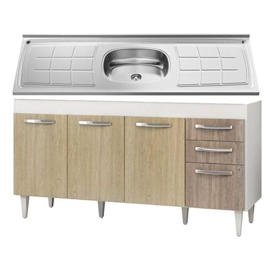 Balcão Gabinete áustria E Pia Inox 160cm 4 Portas - Lumil Móveis Branco