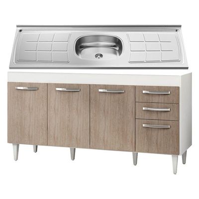 Balcão Gabinete áustria E Pia Inox 160cm 4 Portas - Lumil Móveis Branco