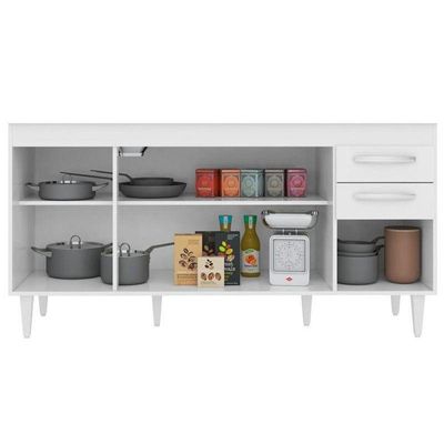 Balcão Gabinete áustria E Pia Inox 160cm 4 Portas - Lumil Móveis Branco