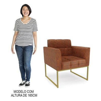 Poltrona Decorativa Base Industrial Dourado Ana Sintético Pu Nozes - Ibiza