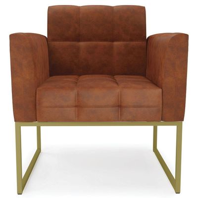 Poltrona Decorativa Base Industrial Dourado Ana Sintético Pu Nozes - Ibiza