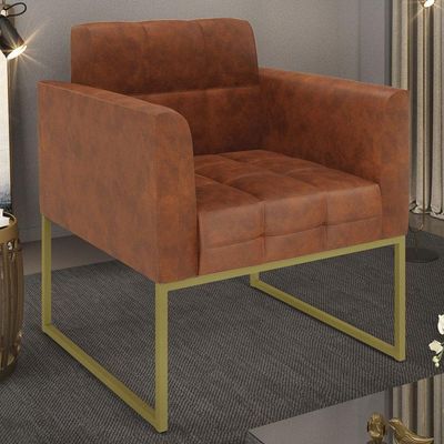 Poltrona Decorativa Base Industrial Dourado Ana Sintético Pu Nozes - Ibiza