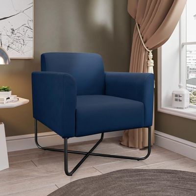 Kit 2 Poltronas Decorativas Base Industrial X Preta Maressa S01 Suede Azul Marinho - Ibiza